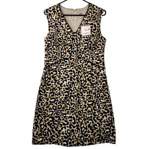 Anne Klein Womens Leopard Print Sleeveless V-Neck Dress Size 6 Saffron Multi
